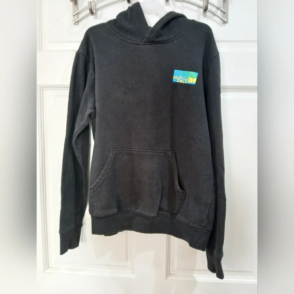 North Face Hoodie Black Small Rainbow Graphic On Arm Hooded Sweatshirt size xl
